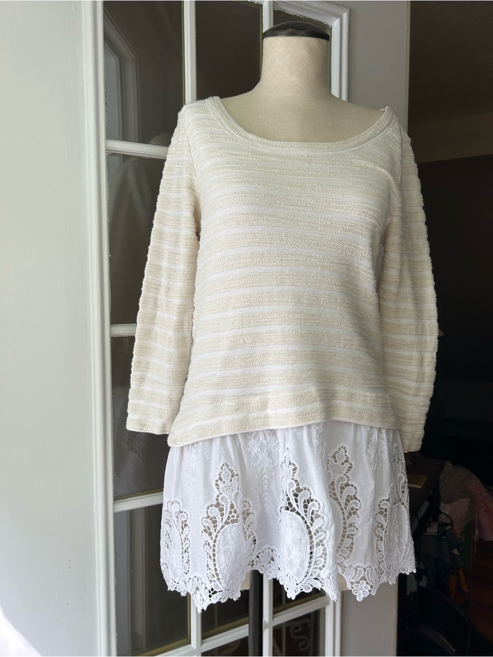 Anthropologie Sunday in Brooklyn East Falls lace tunic top cream/white small